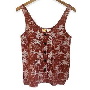 C&C California Women’s 100% Linen Tropical Palm Plant Tank Top Size S